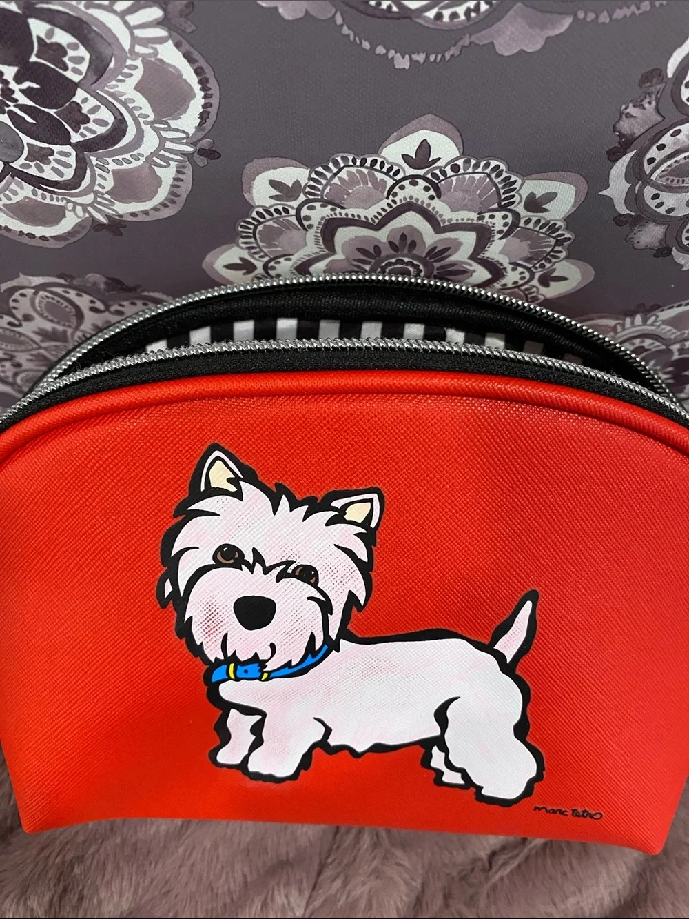 Mark Tetro Red Westie Dog Cosmetic Pouch.